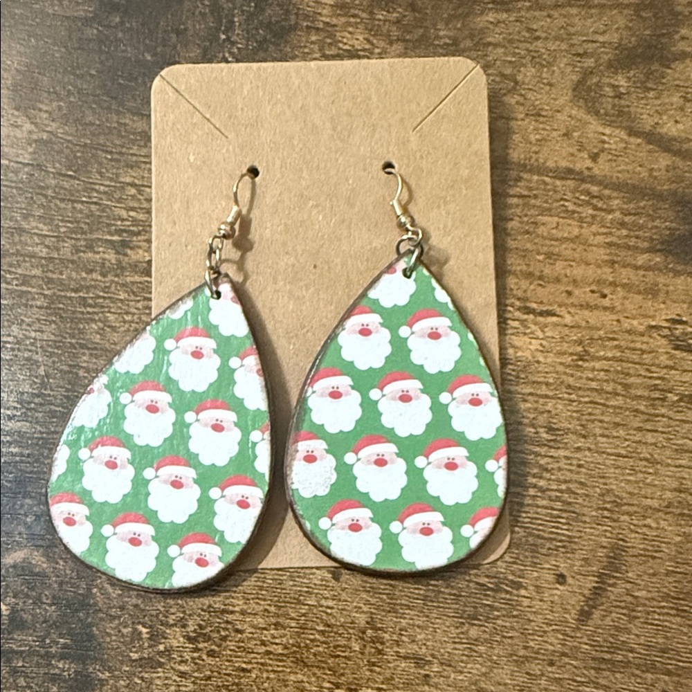 Santa Claus Teardrop Wood Earrings
